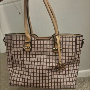 Michael Kors Tan and Black Tote Bag with Structured Design